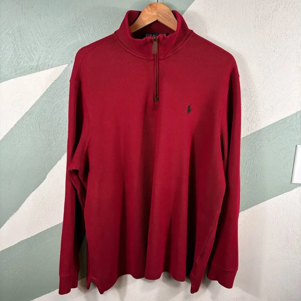 Polo Ralph Lauren‎ Sweater Men's XL Tall Burgundy Pull Over Quarter Zip Jacket